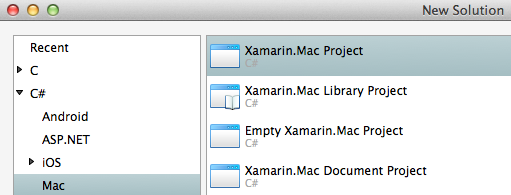 Xamarin Studio: New Solution -> C# -> Mac -> Xamarin.Mac Project